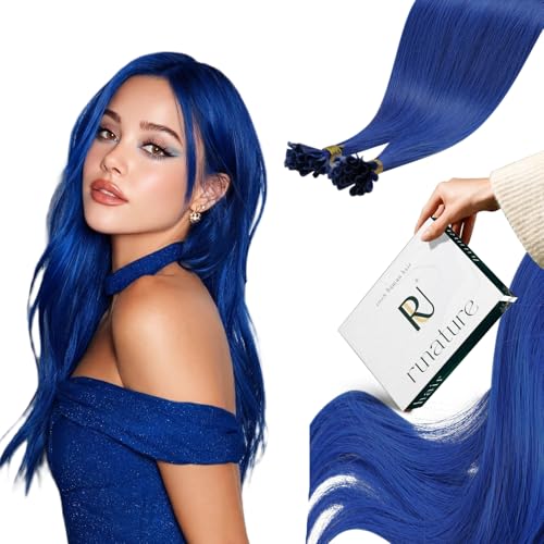 Extension cheveux naturel keratine longue 55cm RUNATURE mèches bleues pour extension de cheveux longs