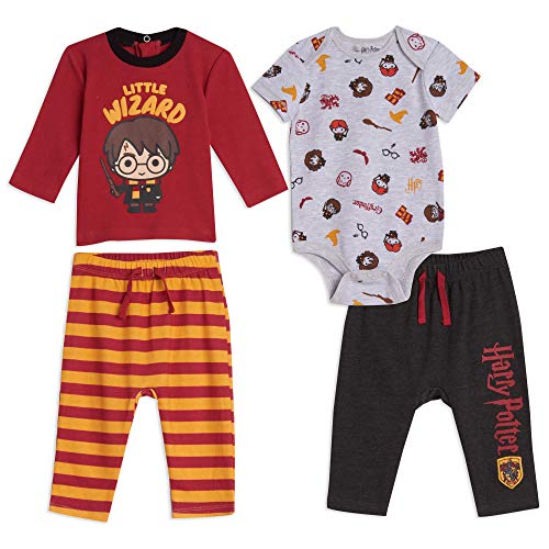 Harry Potter Baby Boys 4 Piece Layette Set: Bodysuit Tee Pants 0-3 Months Red-Gray