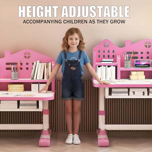 SwiftPath Escritorio Infantil con Silla Ajustable, Mesa de Estudio para niños con cajón Organizador, Silla ergonómica Regulable Transpirable, Patas Antideslizantes, Mesa 105 x 72,5 x 48,5 cm (Rosa) - imagen 3