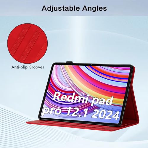 Coque Redmi Pad Pro et Poco Pad 12.1 - Étui Housse Protection Rouge avec Support Folio