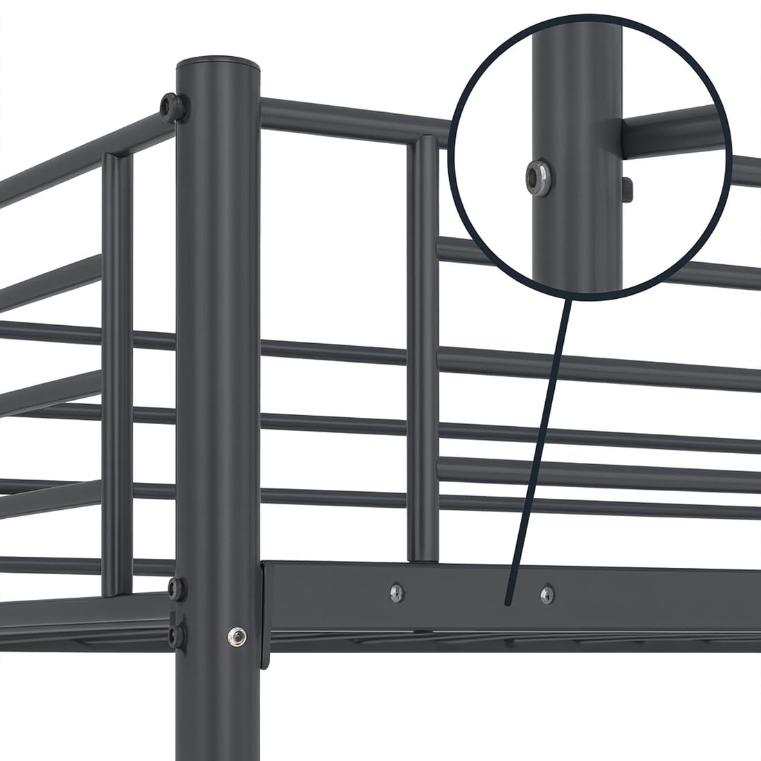 Litera Metálica Doble 200x97x161 cm Cama Infantil y Juvenil con Escalera Lateral y Barandilla de Seguridad para Dormitorio
