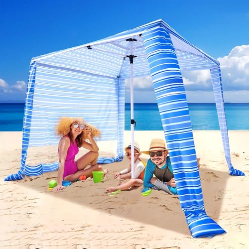 Beach Cabana - 6.2’x6.2’ UPF 50+ Sun Shade, Easy Setup & Portable, Waterproof Canopy with Sand Pockets, Side Wall & Beach Umbrella Tent Design - Perfect for Family Trips, Picnics & Camping