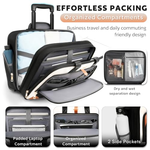 Image of Arcoyard Rolling Laptop Bag for Women, 17.3 Inch, Beige Brown | Large Rolling Briefcase, Waterproof Pocket, Computer Bag with Wheels, For Office Travel Business Teacher Commute