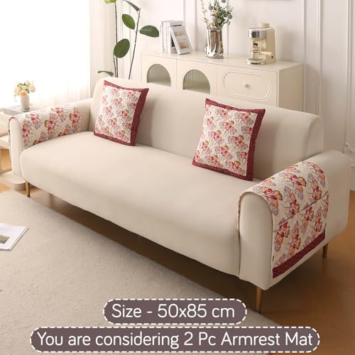 Image of HOKIPO 'Florentina Series' Premium Holland Velvet Sofa Arm Cover with Foam Filling & Anti Slip Backing | 2 Pcs | Autumn Cream (IN-876-V3*2S)