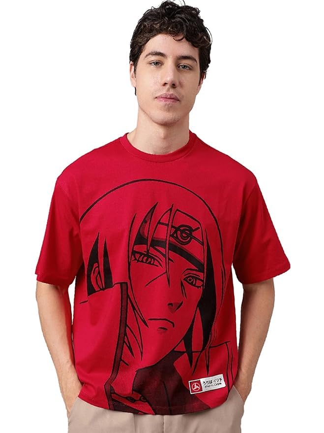 Image of Darkbuck Itachi Uchiha - Naru to Red Oversized Tshirt for Men and Women Drop Shoulder Loose Baggy Fit Pure Cotton