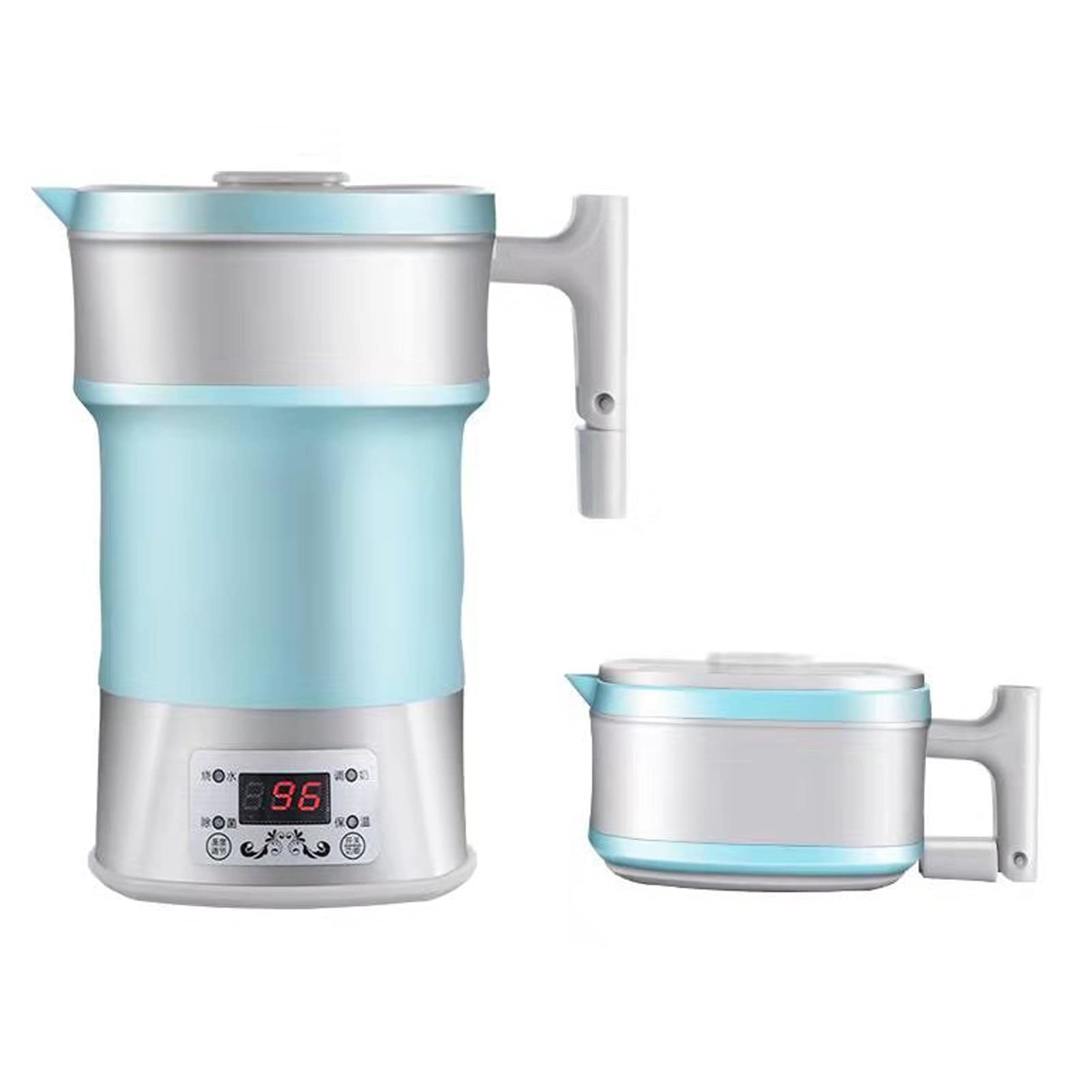 Bollitore Elettrico Pieghevole 110 V‑220 V, Bollitore Elettrico da Viaggio in Silicone da 800 W Bollitore Elettrico Pieghevole con Controllo Termostatico Per Caffè, Tè, Spina Europea(Blu)