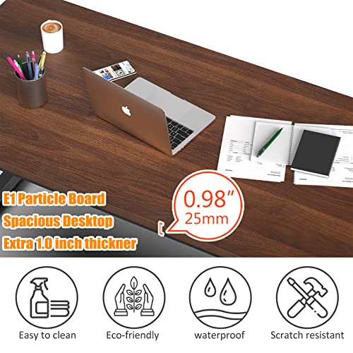 NSdirect 63" Large Computer Desk,Modern Simple Style PC Table Office Desk Wide Workstation for Study Writing,Gaming and Home Office,Extra 1" Thicker Wooden Tabletop and Black Metal Frame,Brown - Thumbnail 3