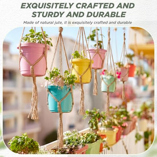 Image of EBOOT 2 Pack 33 48 Inch Large Macrame Plant Hanger Rope to Hang Flower Pot Plant Holder for Indoor Outdoor Decorations, 4 Legs (Linen Color)