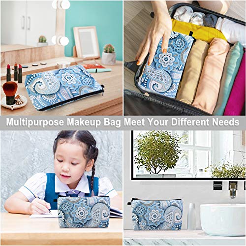 Image of Makeup Bags for Women, MAGEFY Portable Travel Cosmetic Bag with Black Zipper Pouch Waterproof Makeup Pouch Multifunctional Small Bag for Women (1 pack, blue flower 0175)