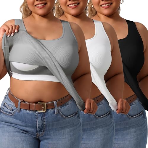 3-Pack Women's U-Back Tank Top, Removable Pads for Gym, Yoga & Outdoor, Long-Lasting Comfort