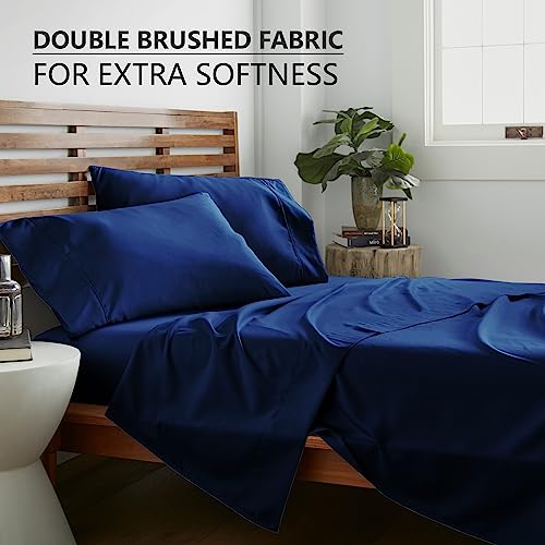 American Home Collection Queen Size Sheet Set - 16-Inch Deep Pocket - Ultra Soft Microfiber Bed Sheets - Breathable, Wrinkle and Fade Resistant, Easy Care - 4 Piece Set (Queen, Navy)