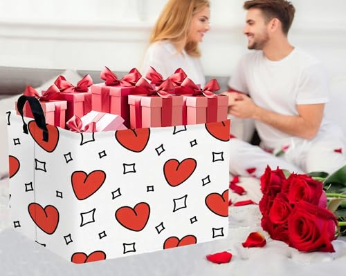 Image of Valentines Day Basket for Kids Heart Shaped Empty Storage Bins for Gifts with Handles Room Decor (Diamond Red Love)