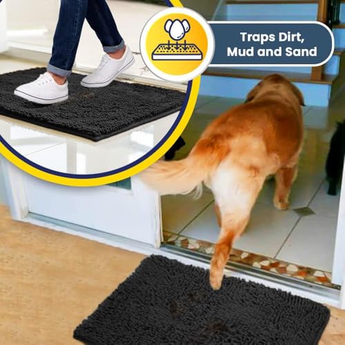 Muddy Mat® Original Dog Door Mat for Muddy Paws, Super Absorbent Microfiber, Non-Slip Washable Pet Rug, Quick Dry Chenille Entryway Carpet, Machine Washable Indoor Outdoor mat, Charcoal 24"x35"