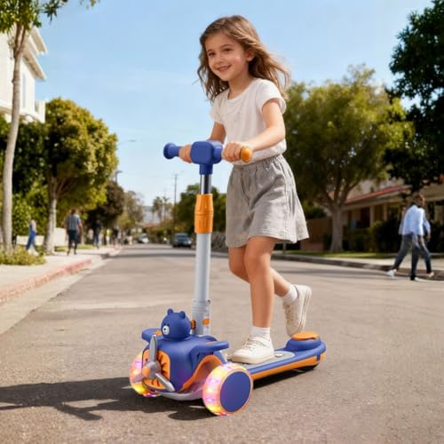 Image of 2-in-1 Modernistic Kick Scooter for 3-10 Years Old Kids | 3-Level Height Adjustable Handlebar | Music & PU LED Flashing Wheels | Foldable and Lightweight (KS-213 Blue /Orange)
