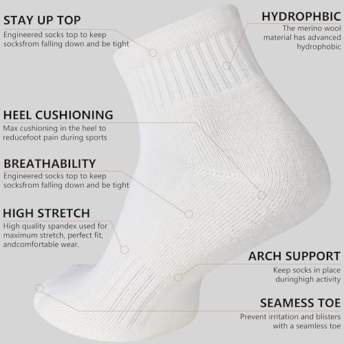 Merino Wool Ankle Socks for Men Women - Moisture-Wicking, Breathable, Arch Support, Padded Workout Year-Round Wear2