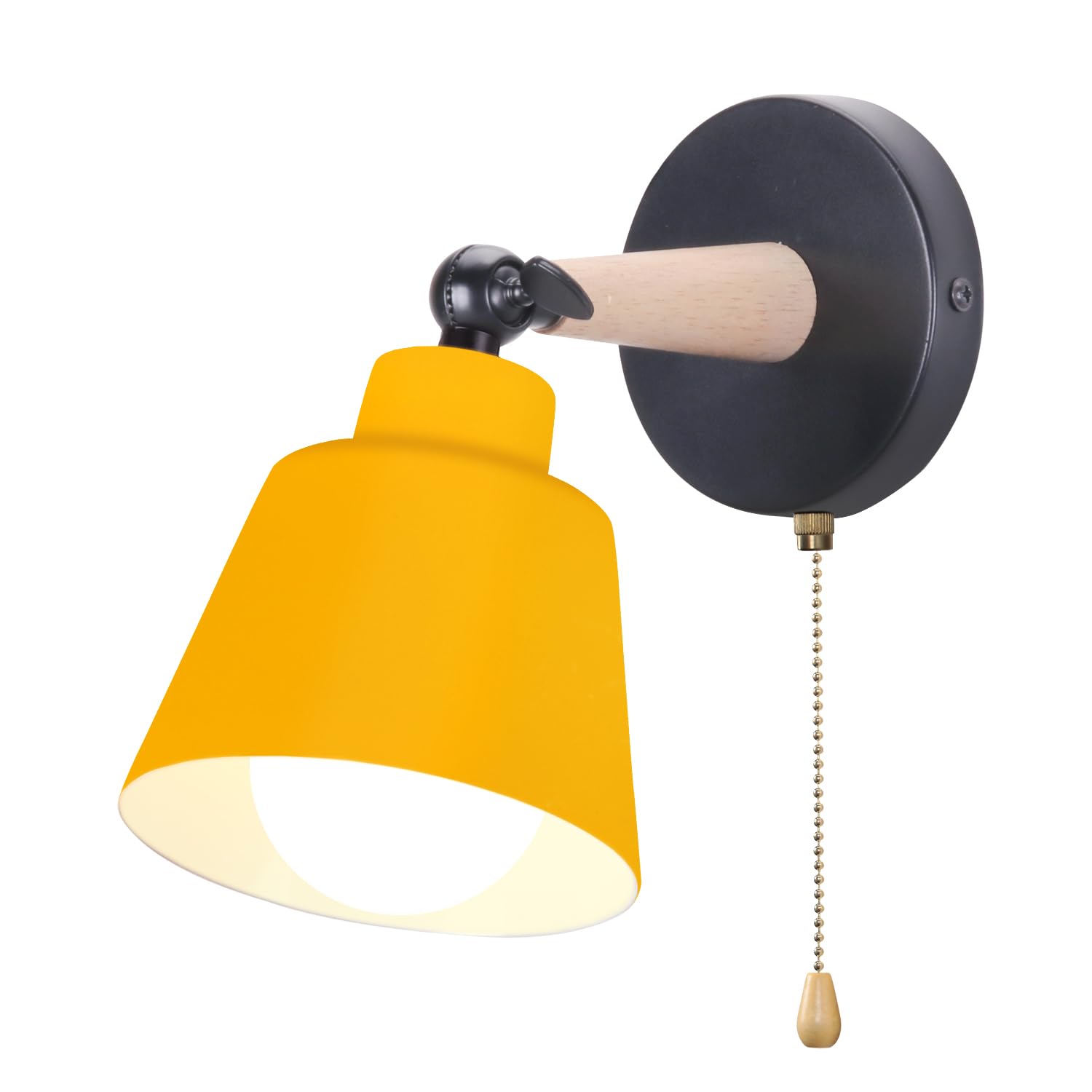 iDEGU Indoor Wall Light Retro Wall Lamp Made of Wood and Metal with Switch Adjustable Wall Spotlight Modern Wall Light for Bedroom Hallway Entrance Living Room (Matte Yellow) — image 1
