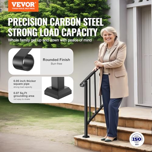 VEVOR Handrails for Outdoor Steps, 2 Step Stair Hand Rail Kit, Transitional Carbon Steel Railings with Installation Kit, Stair Rails for Seniors, Concrete Steps & Porch & Deck, Black Retro Arch by VEVOR - Used condition - Image 2