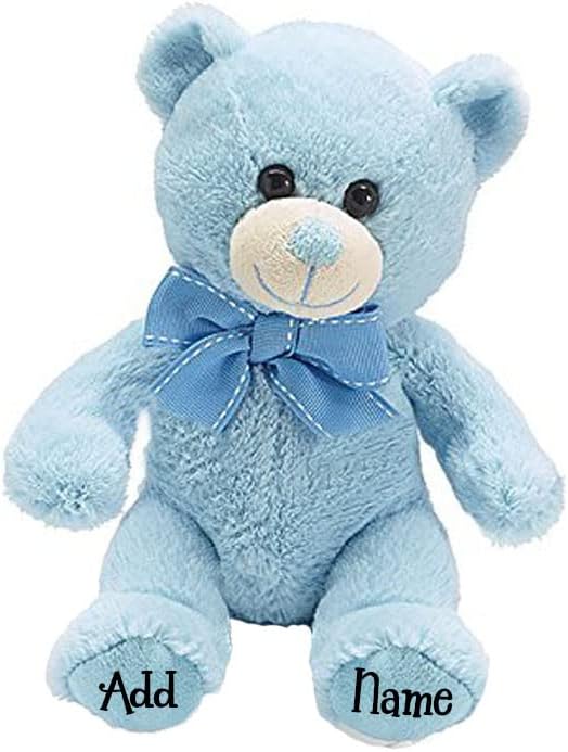 Personalized Baby Blue Teddy Bear Plush Stuffed Animal Toy for Baby Boy with Custom Name - 7 Inches