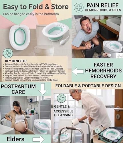 Image of INTERIA Sitz Bath Tub for Toilet Seat with Pump Flusher - Postpartum Care, Hemorrhoids,Piles Relief Portable & Foldable Tub for Adult