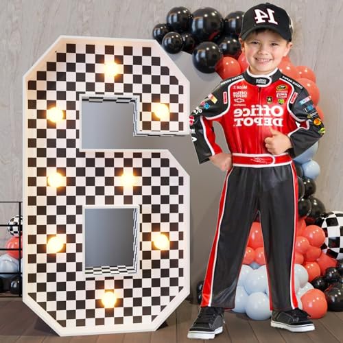 Image of Imprsv Race Car Birthday Party Decorations, 3ft Light Up Marquee Number 6