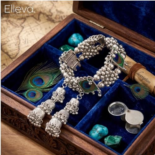 Image of Traditional Bangles set for Women | Oxidised Jewellery Bracelet for Girls Stylish | Latkan Chain Peacock Bangle Bracelet Adjustable for Navratri Festive Jewelry set of 1 (Pack of 1)