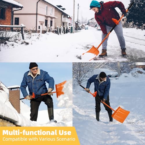 67 Inch Heavy Duty Snow Shovel with Ergonomic Labor-Saving Tool Handle Large Capacity Shovel for Snow Removal Snow Shovel for Driveway Rooftop Outdoor, Orange - Image 6