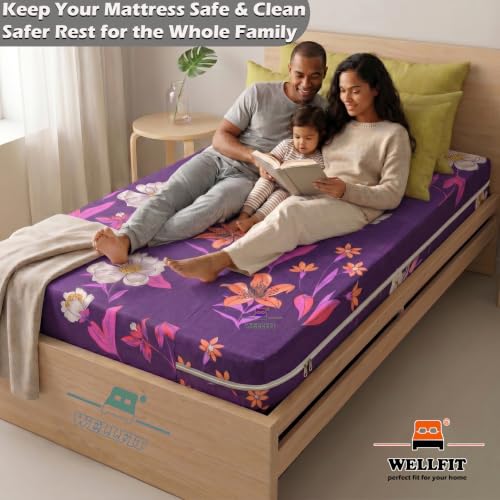 Image of WELLFIT Premium Glace Cotton 300 TC Mattress Cover /Protector for Queen Size Bed with Zip /Chain /5x6 ft / 60x72x6 inch