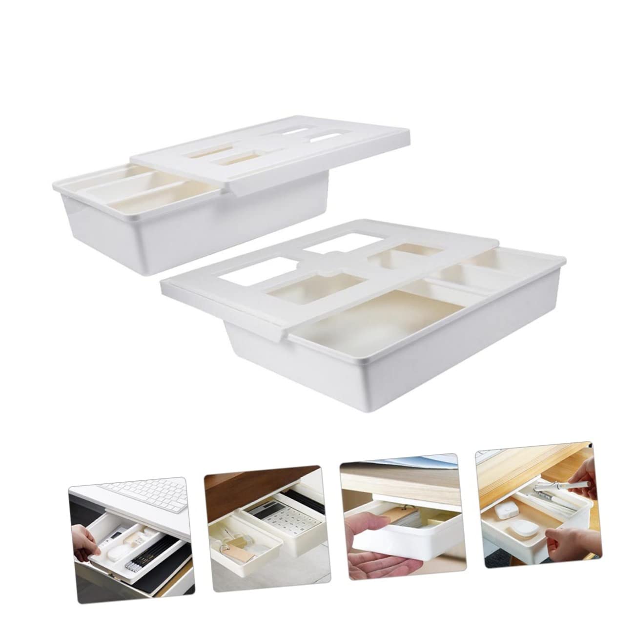 Uonlytech 2pezzi Sottotavolo Estraibile Organizer per Cancelleria Articoli per Ufficio Cassetto Invisibile Resistente Contenitore Portaoggetti Nascosto