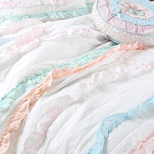 image for Cozy Line Home Fashions Emma Light Pink Blue Coral Girly Romantic Lace