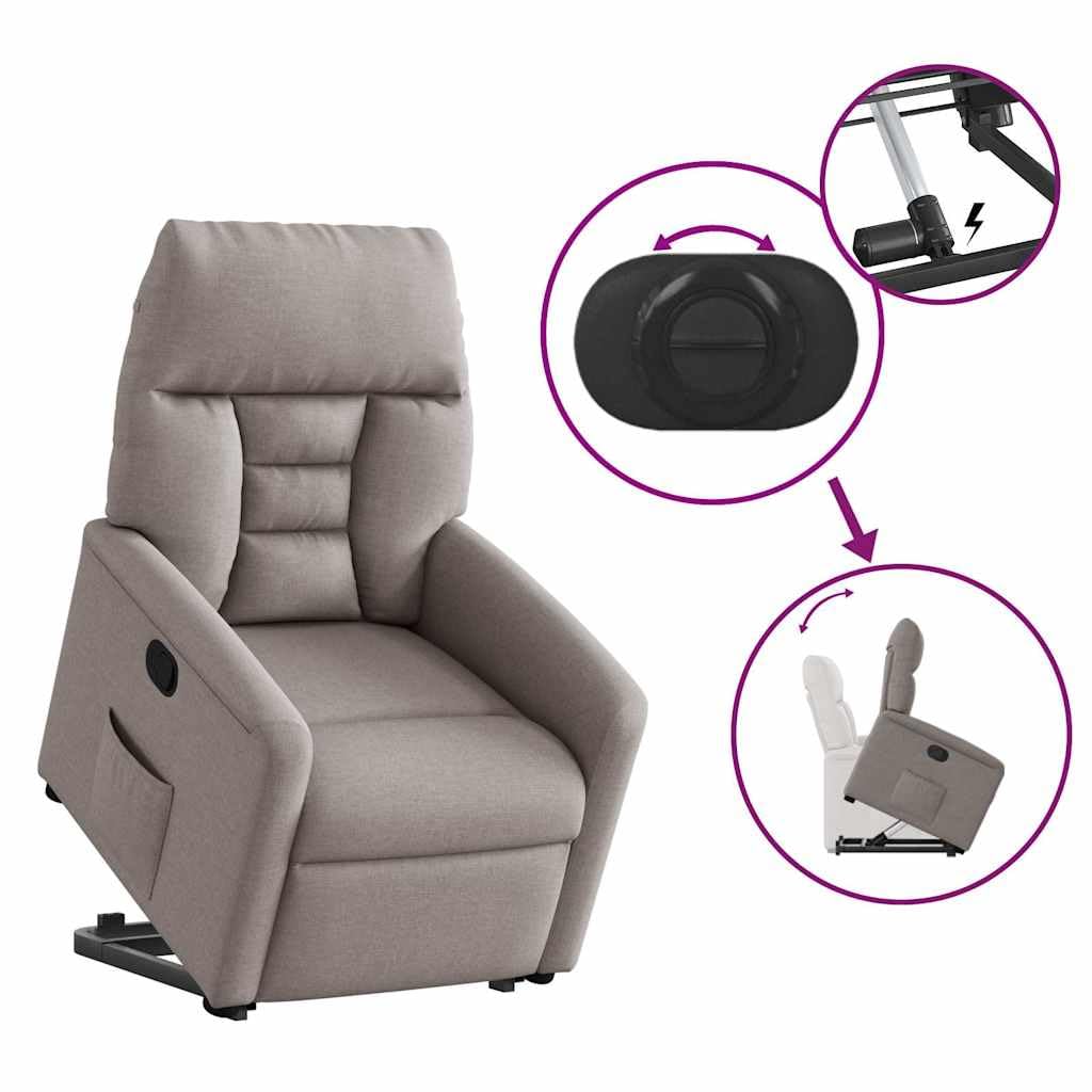 Elektrischer Relaxsessel mit Aufstehhilfe, Taupe, 72×90×99 cm, Polyester, Liegefunktion, Seniorengerecht
