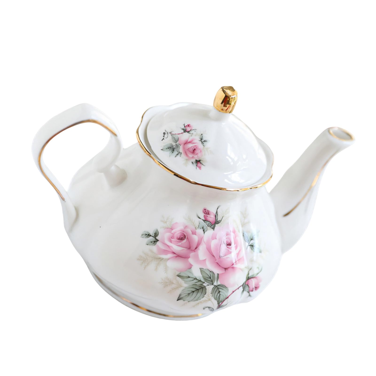 MALSSE Ergonomic Handle Ceramic Teapot with Floral Pattern and Gold Trim Porcelain Tea Pots Suitable for Gifting Large Capacity Porcelain Tea Pot