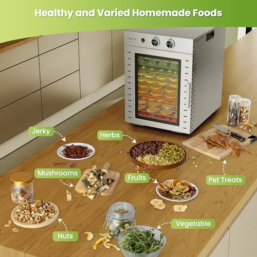 Image of Food Dehydrators Machine with 12 Stainless Steel Trays with Timer Setting Temperature Adjusted 68 ℉ to 194 ℉ Dryer for Herb Fruit Meat Vegetables Mushroom Beef jerky for Commercial Household large
