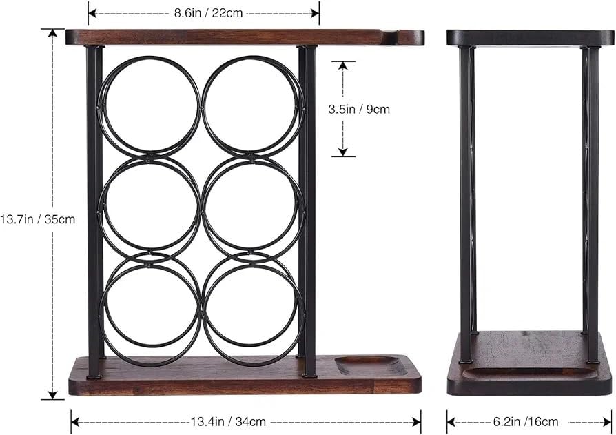 Image of Solid Wood Wine Bottle Rack for Home | Wooden & Metal Wall Mounted Wine Racks with 6 Stem Glass Holders for Wine Glasses (Natural)