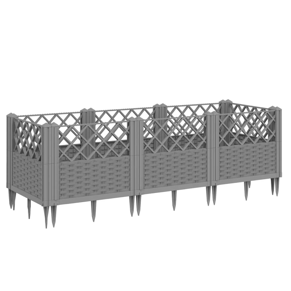 vidaXL Garden Planter with Pegs, Plant Pot for Patio Balcony Terrace, Flower Pot for Flower Herb Plant, Outdoor Planter Box, Light Grey PP
