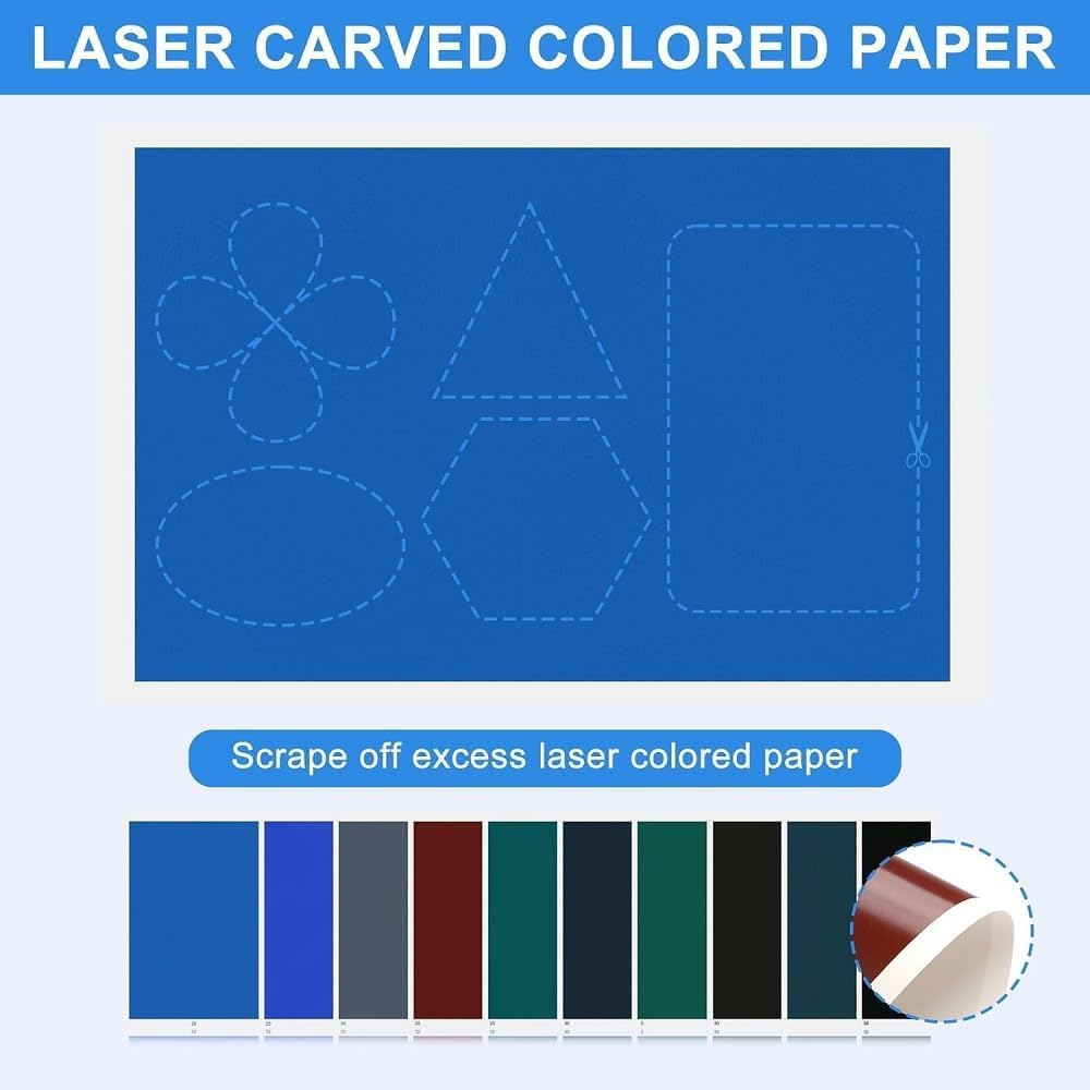 Lot de 10 feuilles de papier pour gravure laser multicolore, non métallique, papier de gravure laser pour Verre Céramique Pierre Acrylique, pour loisirs créatifs, 27 x 39 cm
