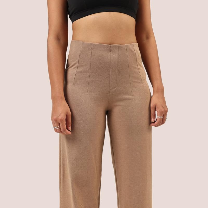 Image of BlissClub Womens Work-to-Wine Twill Wide Dart Pants Insanely Breathable Elasticated Waistband 2 Pockets Mock Fly | Wide Silhouette Stylish Pleats