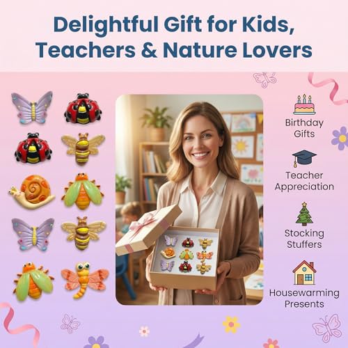 Juego de 12 imanes decorativos de insectos 3D para refrigerador miniatura 7