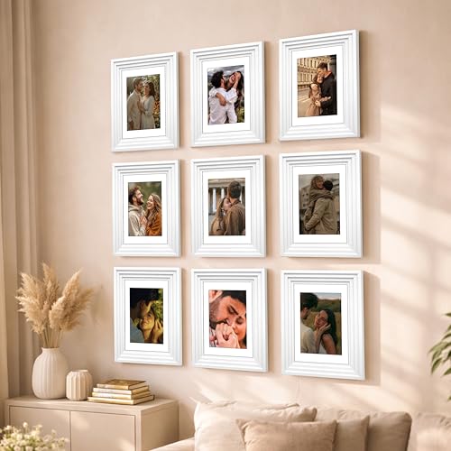 Image of Art Street Luxury Photo Frame for living room, Modern Step Design Photo Frames for Photograph, Art Work, Kids Room Set of 9 (11x14 Inch, White)