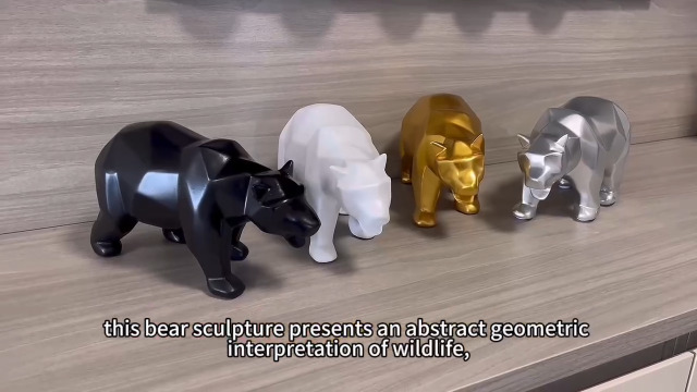Escultura geométrica abstracta oso decorativo dorado miniatura 7