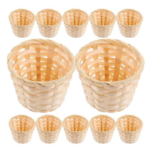 Kisangel 12Pcs Mini Woven Basket Miniature Flower Basket Dollhouse Picnic Tiny Party Favor Container Farmhouse Decor for Fairy Garden Accessory