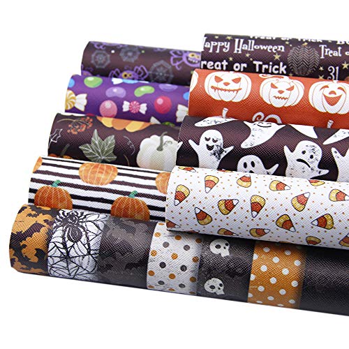 David accessories Halloween Pumpkin Candy Pattern Printed Faux Leather Sheets Fabric Non-woven Back 9Pcs 8
