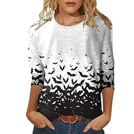Halloween Costumes Woman 2024 Womens Fall Tops Trendy Womens 3/4 Sleeve Tops Casual Crewneck Halloween Graphic Tees