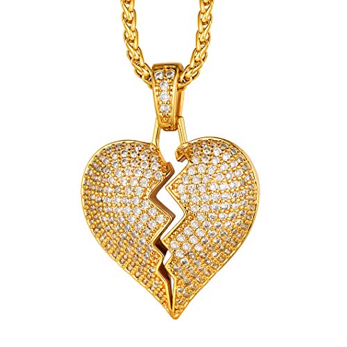 Richsteel Broken Heart Charm Necklace - Dorado Colgante Corazón Roto con baño de Oro CZ AAA+ Collar Ajustable - Gratis Caja de Regalo