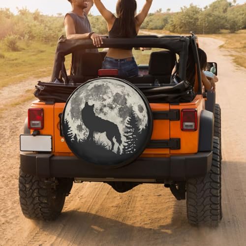 Image of Full Moon Trees Wolf Spare Tire Cover Dust-Proof Wheel Tire Cover Fit Trailer, RV, SUV and Many Vehicle 17 Inch