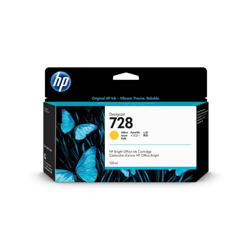 HP 728 Gelb 130 ml Original Druckerpatrone (F9J65A) mit originaler Tinte, für DesignJet T730 und T830 Großformatdrucker sowie 729 DesignJet Druckkopf