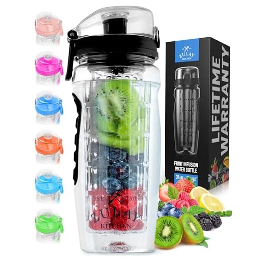Zulay (34oz Capacity) Fruit Infuser Water Bottle With Sleeve - BPA Free Anti-Slip Grip & Flip Top Lid Infused Water Bottles for Women & Men - Water Infusion Bottle With Cleaning Brush - Onyx Black