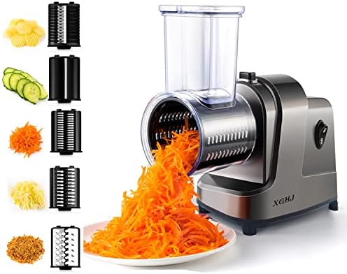 Electric Cheese Grater, 250W Electric Slicer Shredder Electric Salad Maker Machine for Fruits, Vegetables, Cheese With 5 different Blades Upgraded in 2023