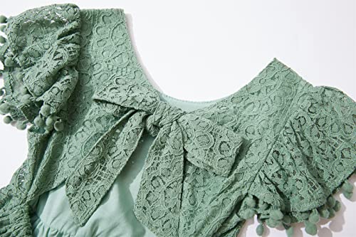 Niyage Backless Toddler Dress Open Back Girls Lace Bow Tie-Back Pom Pom Flutter Sleeves Party Princess Dresses3