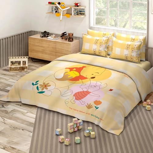 Image of Sassoon Disney Winnie The Pooh Digital Printed 100% Cotton Bedsheet with 2 Pillow Covers in 300TC