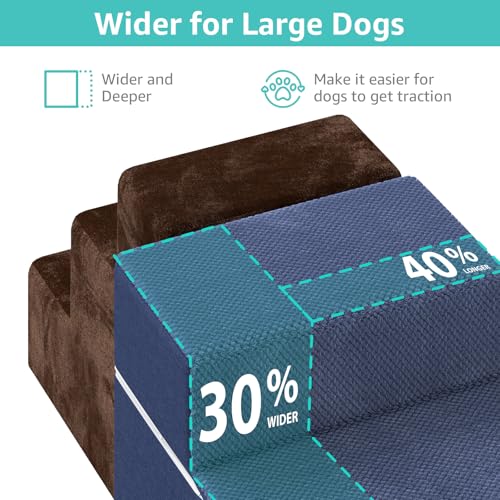 Image of YENING Large Dog Stairs for High Beds - Extra Wide Pet Steps for Large Dogs to Get on Tall Bed 3 Deep Step Cat Ramp for Couch Navy Blue